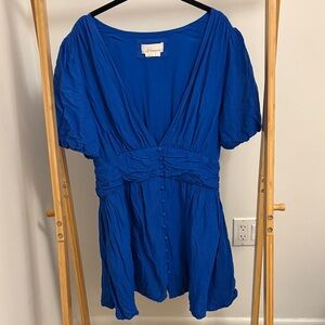 Anthropologie Katerina Cobalt Blue V-Neck Puff Sleeve Dress